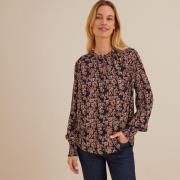 Blusa con cuello redondo y estampado de flores, de manga larga